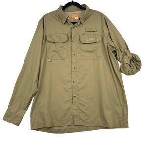 Habit Shirt Mens Size L Tan 30+ Solar Factor Vented Button Up Roll Tab Sleeves
